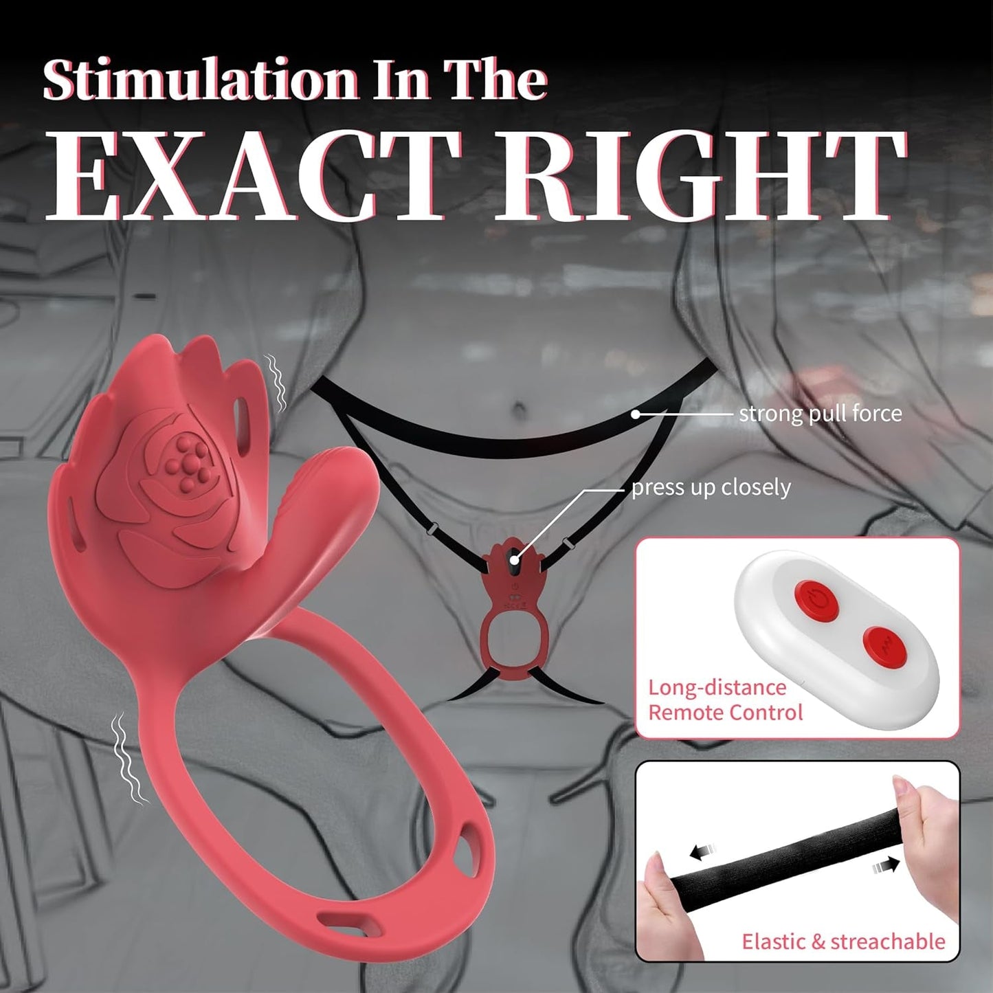 RougeFlex Anillo para el pene portátil Estimulador de clítoris App 9 modos
