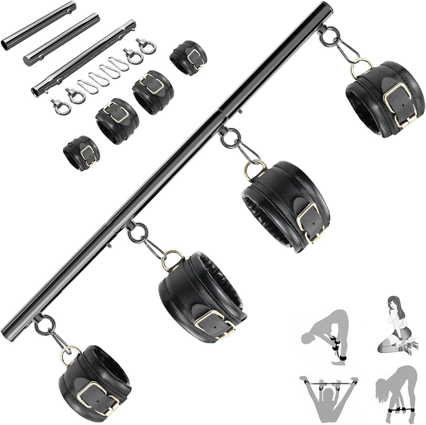 Kit BDSM con barra separadora de acero inoxidable SteelEase