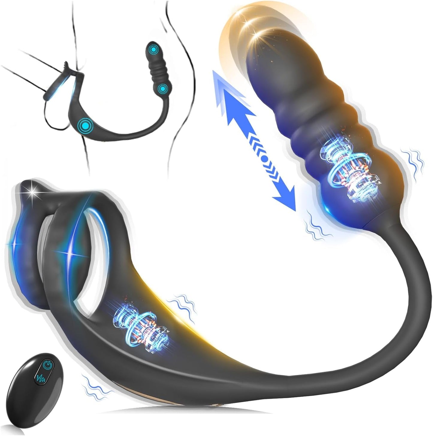 ThrustPulse Masajeador de Próstata Penetrante Anillo para el Pene Control Remoto 9 Modos