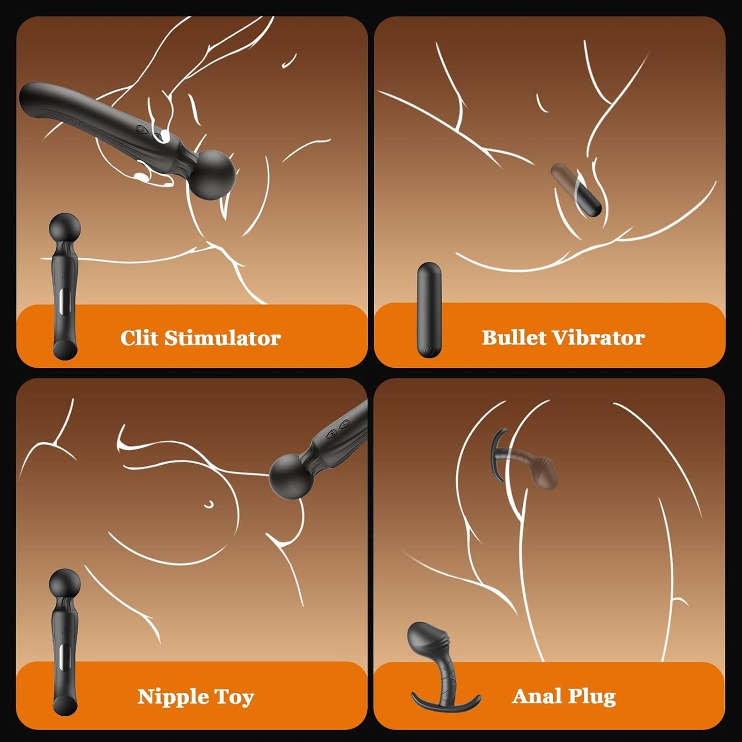 TrinityPlay Juego de 3 vibradores: Varita Bala Plug Anal