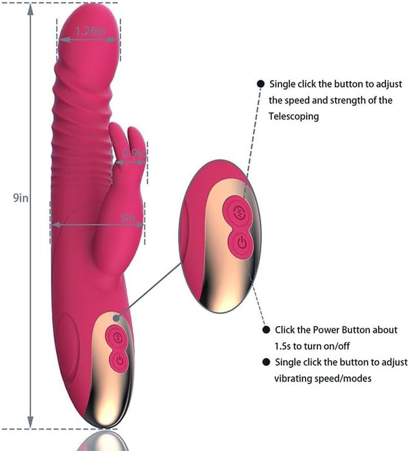 Vibrador de conejo TitanWave de 9" con 15 modos, con empuje y sumergible