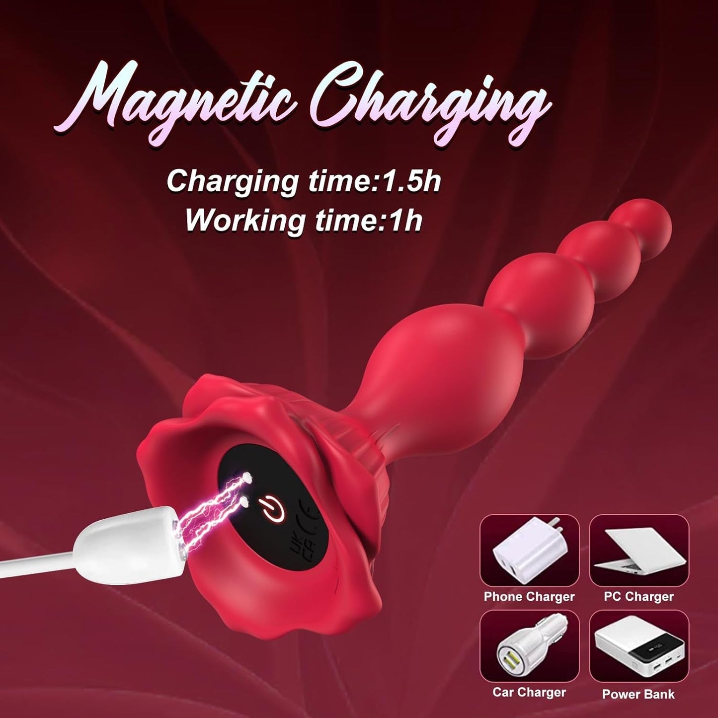 Vibrador de bolas anales CrimsonPetal de 7,8" con 9 modos