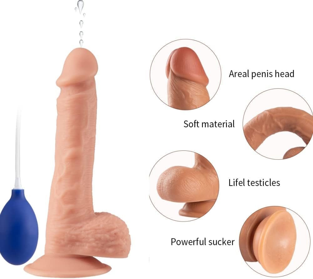 FlexJet Dildo Curvo de Silicona con Ventosa de 8,4” y Chorro