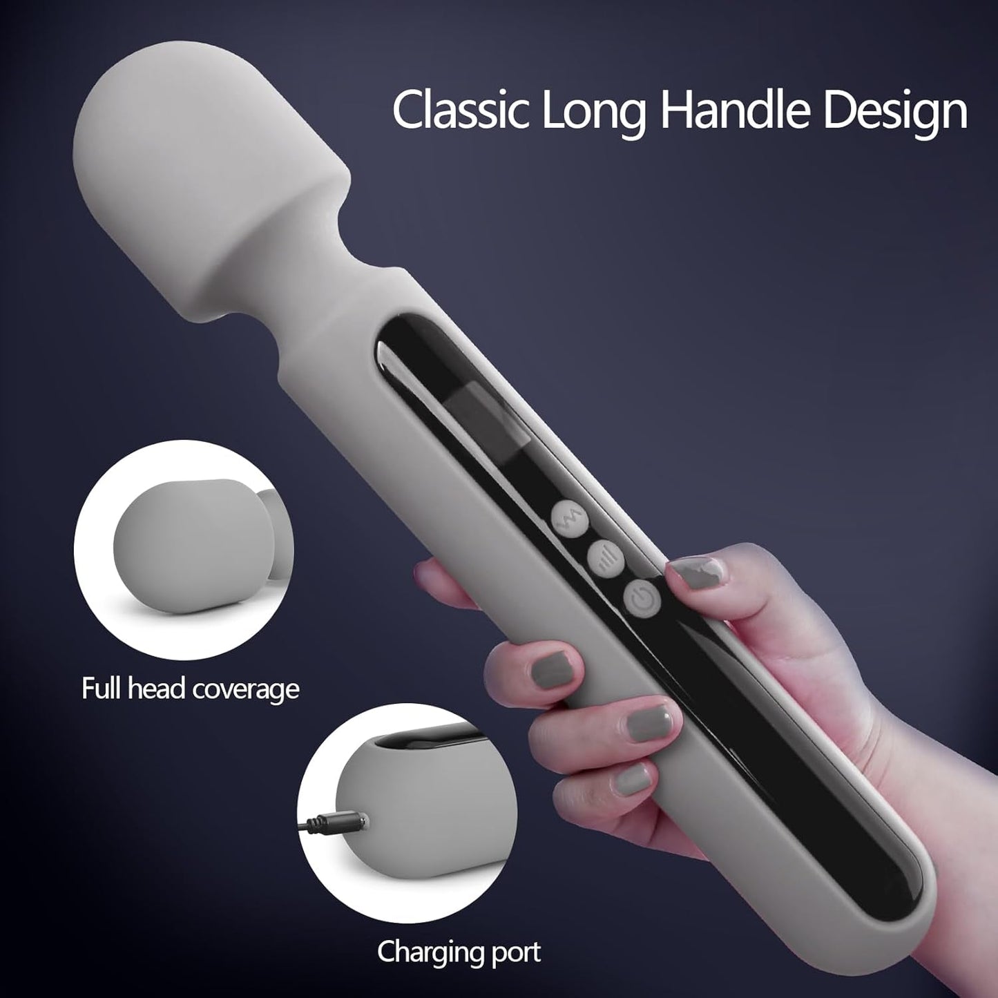 SteelAura Vibrador de Varita de 12" con Pantalla LCD, 10 Modos, Resistente al Agua