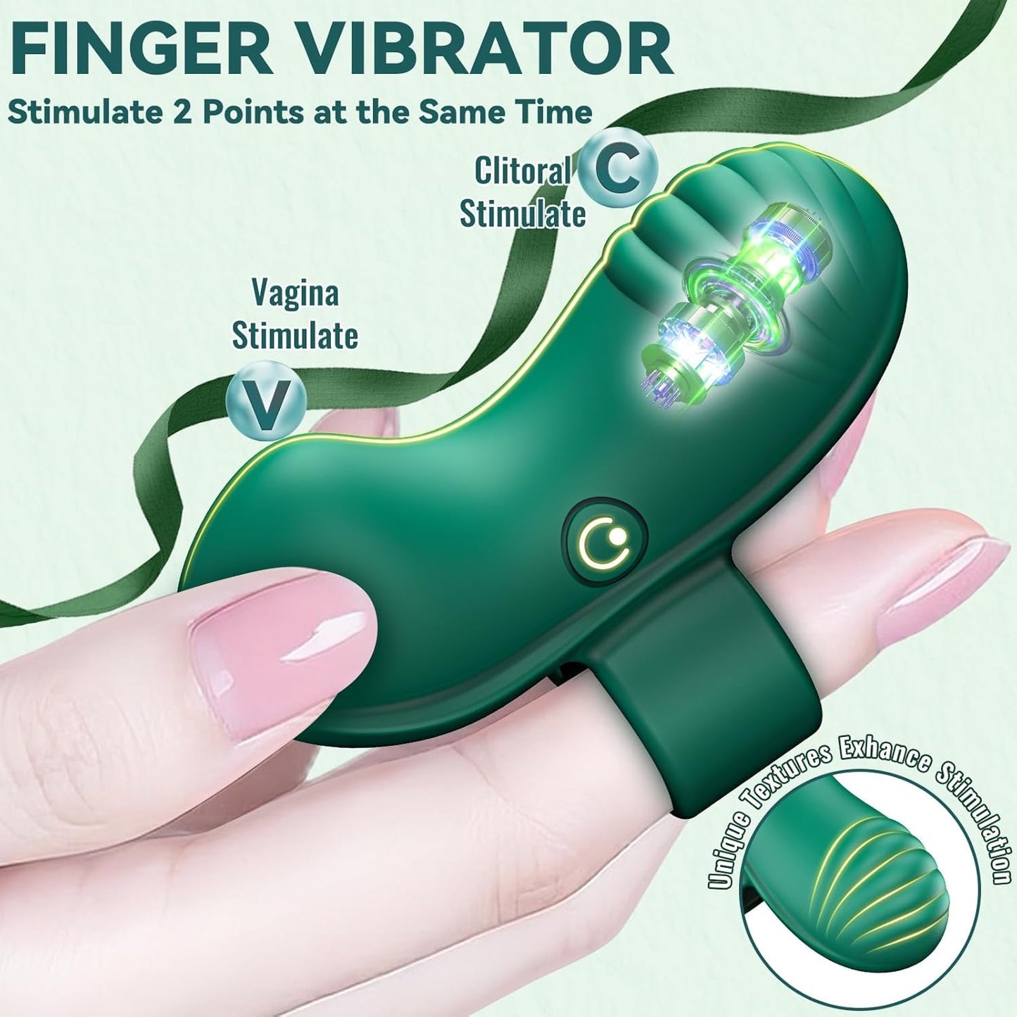 Vibrador de dedo VelouraX 10 modos, mini, resistente al agua