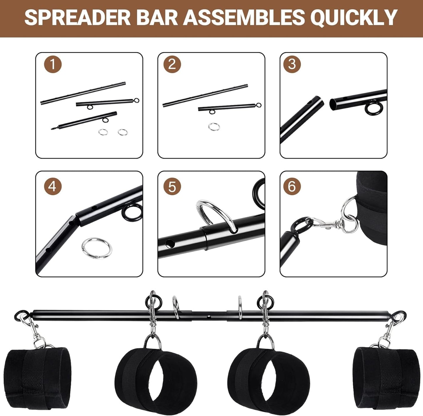 VelvetSpread Adjustable BDSM Spreader Bar with Cuffs