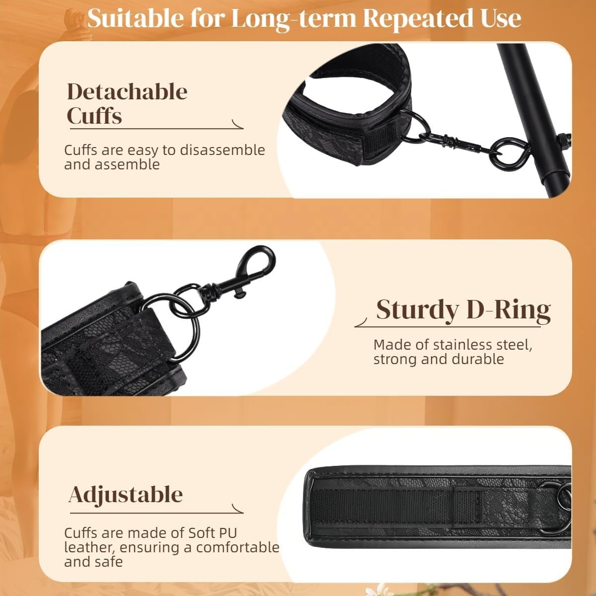 Kit de barra separadora BDSM de cuero sintético LeatherLock