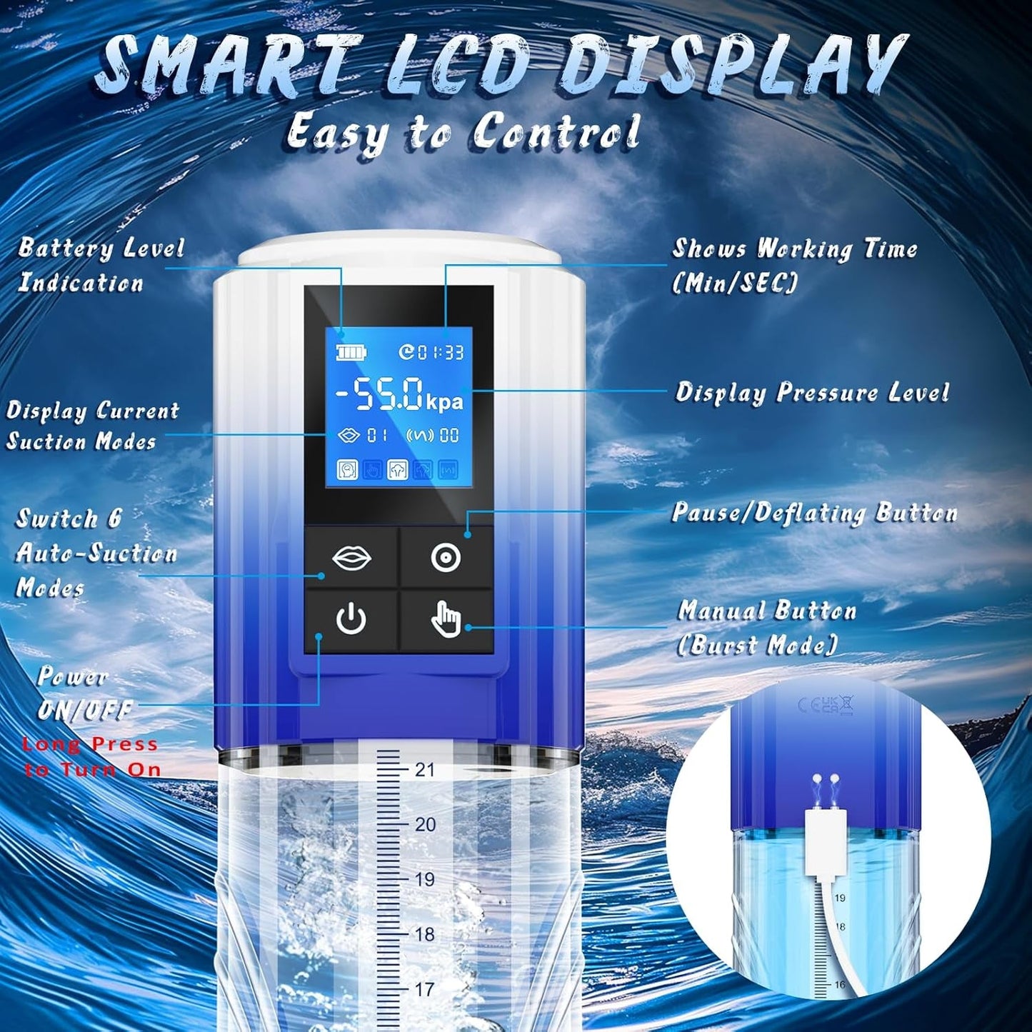 UltraCore Electric Penis Pump 6 Suction LCD Display