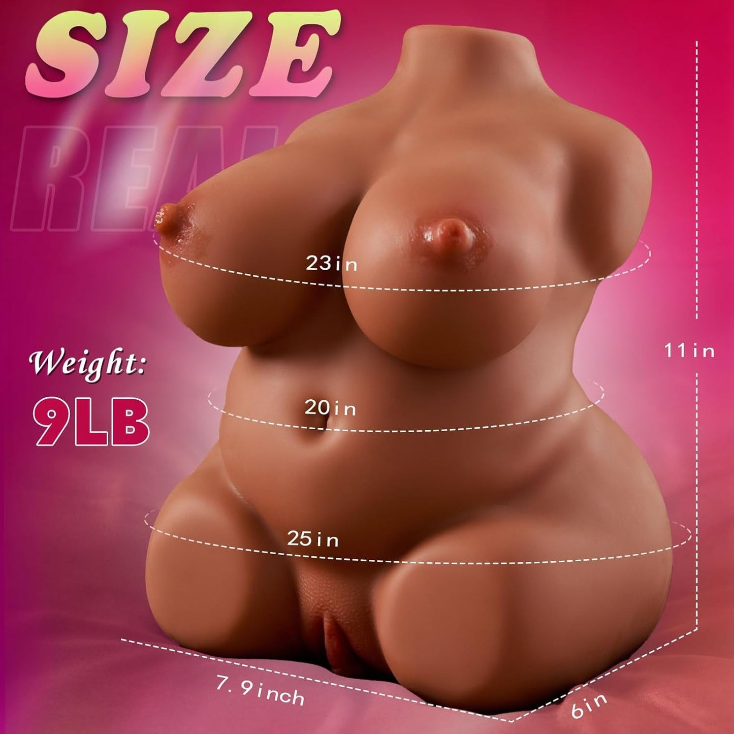 Muñeca sexual CurveLuxe BBW Torso marrón 3 en 1 de 4 kg