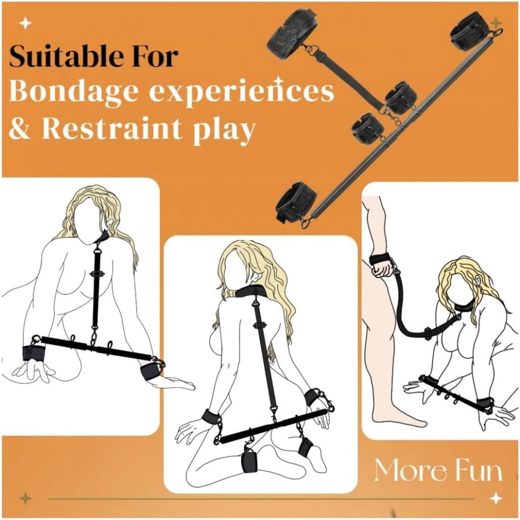 Kit de barra separadora BDSM de cuero sintético LeatherLock