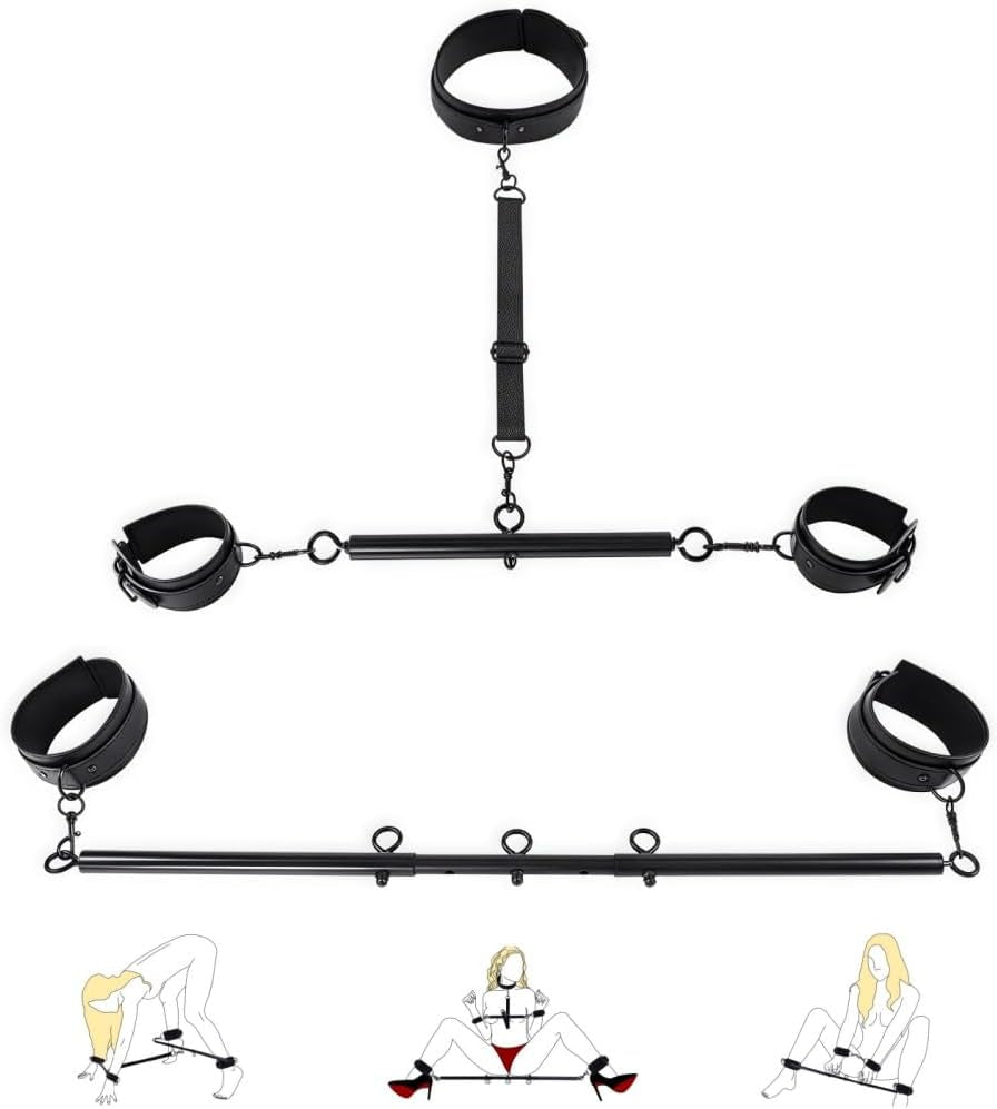 Kit BDSM con barra separadora de cuero PU SteelLeather