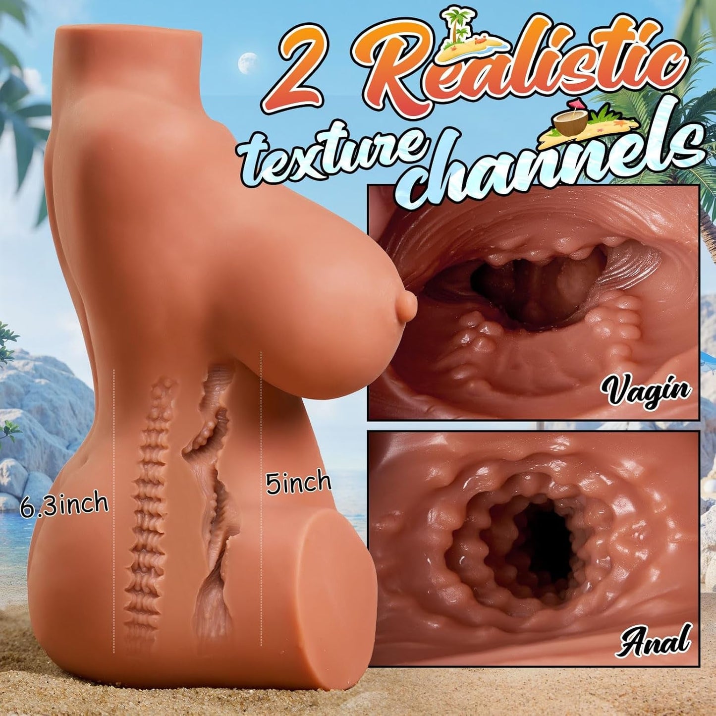 Torso de muñeca sexual BronzeMuse marrón, doble canal, 7.2LB