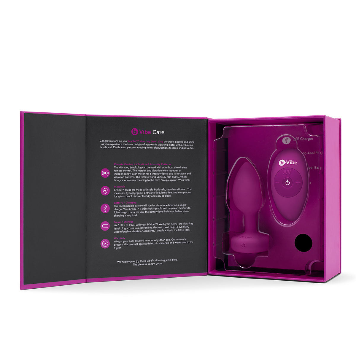 Plug vibrant Bijou b-Vibe S/M - Fuchsia