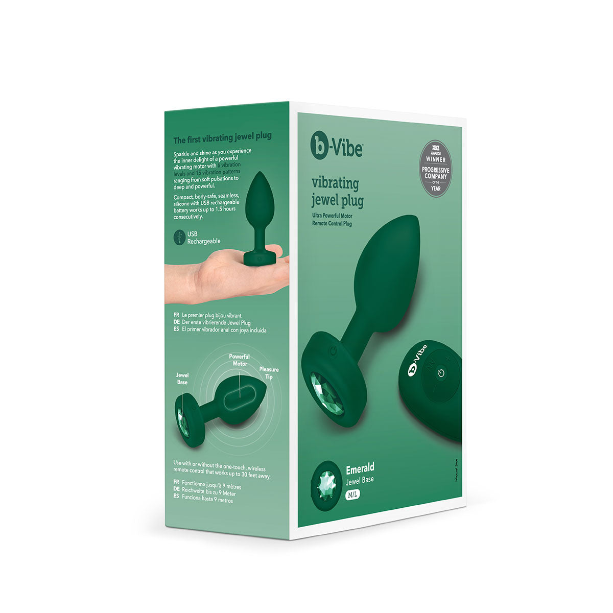 b-Vibe Vibrating Jewel Plug M/L - Esmeralda