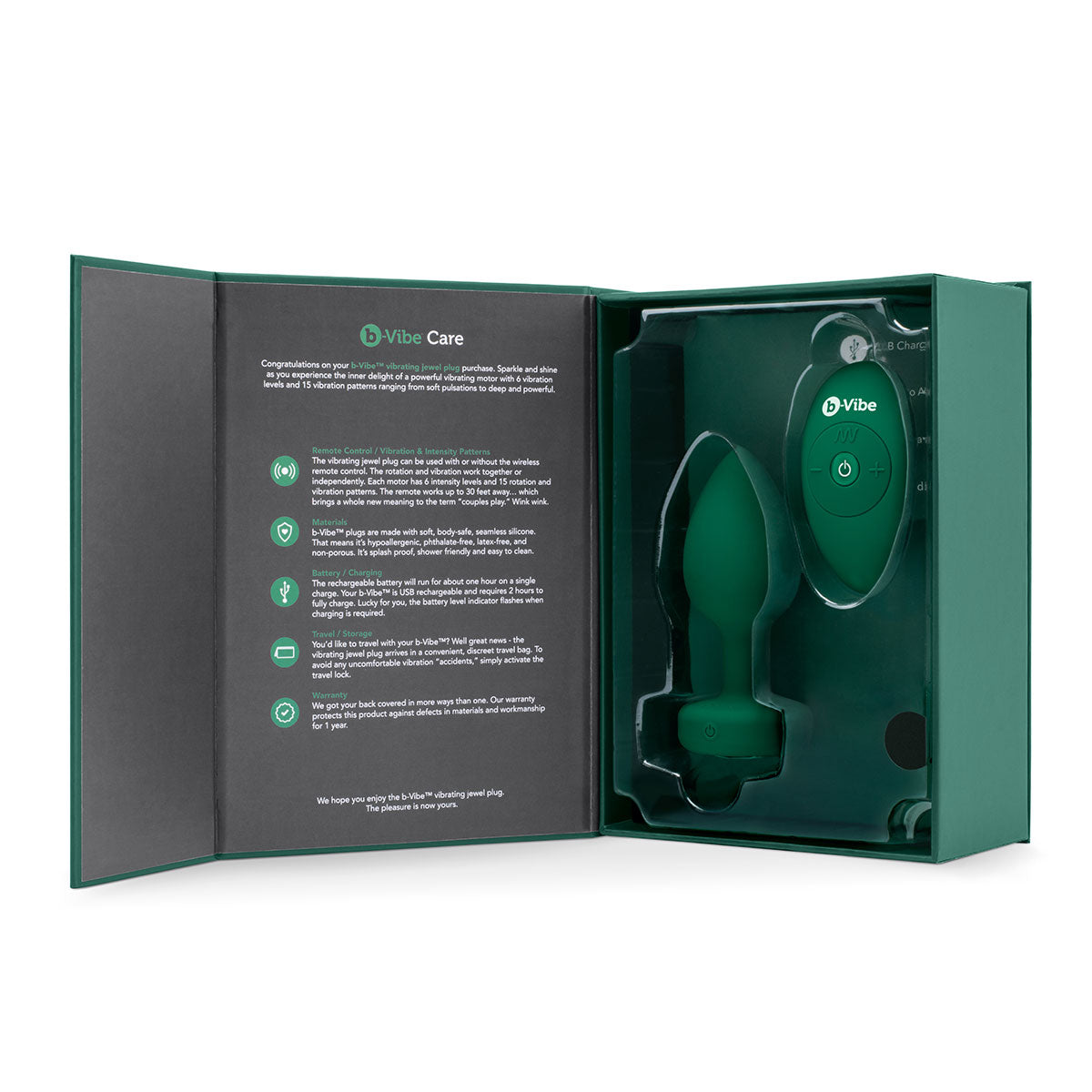 b-Vibe Vibrating Jewel Plug M/L - Esmeralda