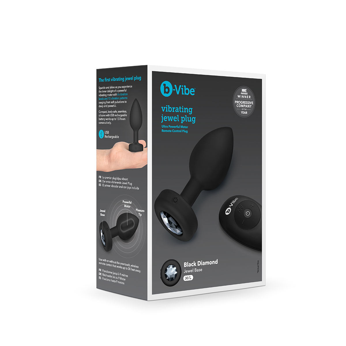 b-Vibe Vibrating Jewel Plug M/L - Negro