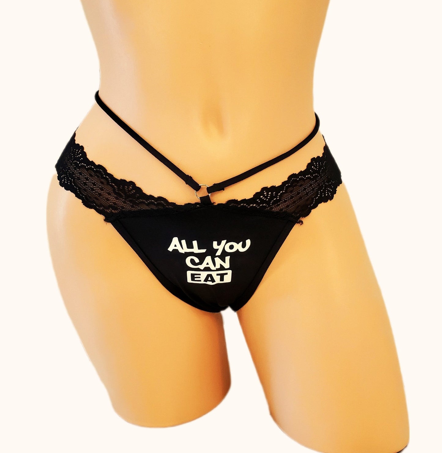 'All You Can Eat' Black Thong Panty