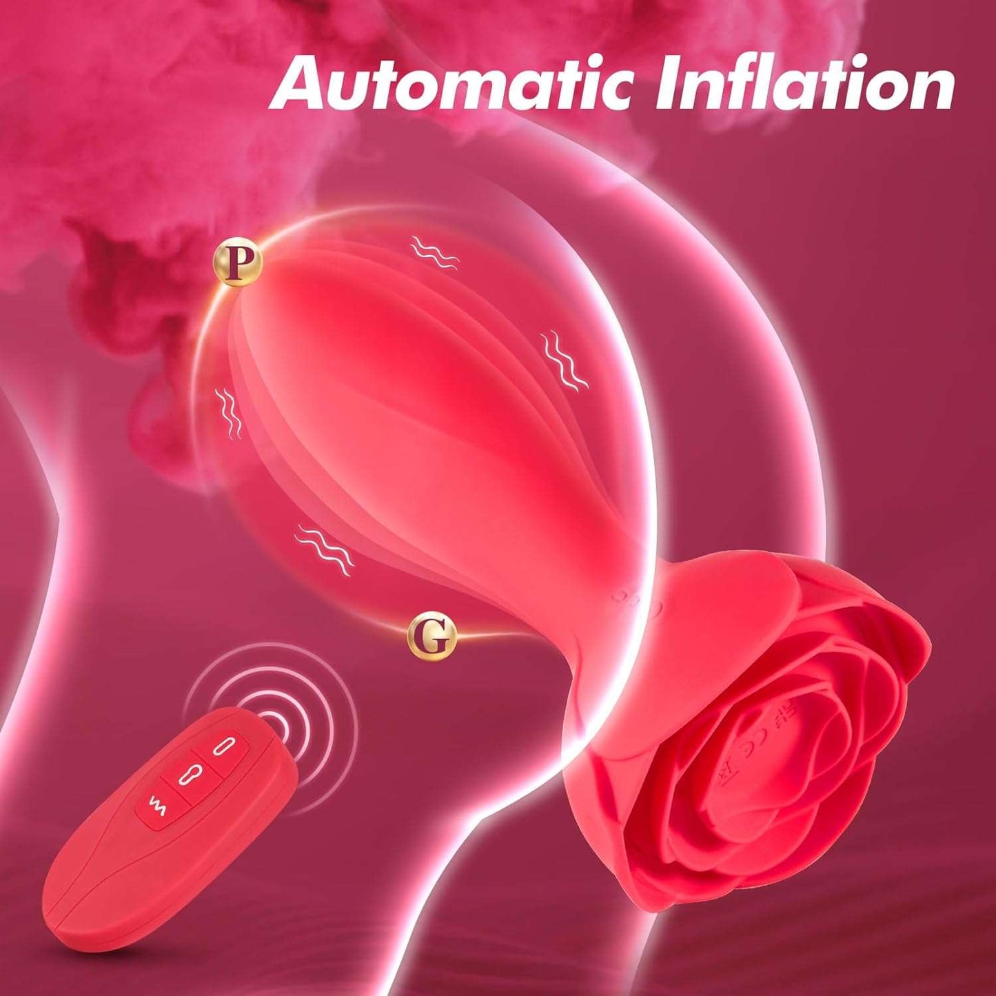 Vibrador anal inflable Rosa con mando a distancia