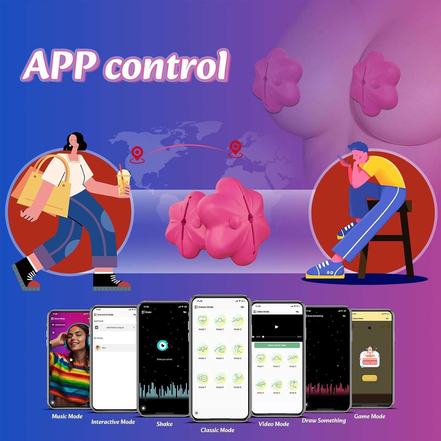 Pinzas vibradoras para pezones con control remoto inalámbrico