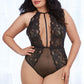 Plus Size Lace and Patterned Mesh Teddy