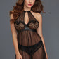 Sheer Mesh and Lace High Neck Babydoll