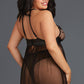 Plus Size Sheer Mesh and Lace High Neck Babydoll