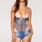 Silver Lace Up Teddy with Lace