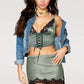 Contrast Lace Satin Bustier Set