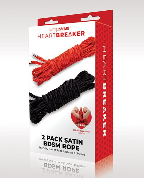 Corde BDSM en satin WhippedSmart Heartbreaker - Noir/Rouge - Lot de 2
