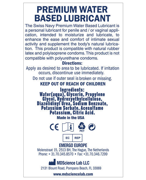 Lubricante a base de agua Swiss Navy - 2 oz
