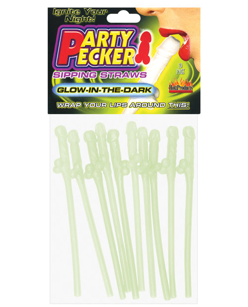 Pajitas Party Pecker - Brilla en la oscuridad Paquete de 10