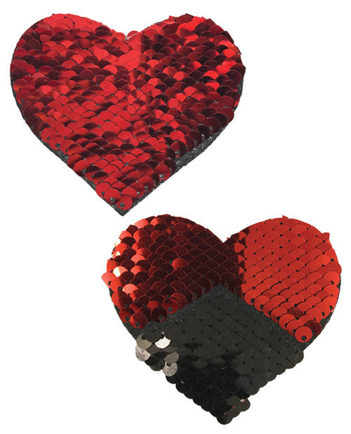 Cache-tétons Cœurs à Paillettes Réversibles Changeant de Couleur Pastease Premium – Rouge/Noir Taille Unique