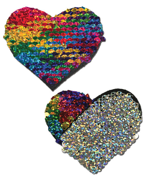 Pastease Cœur à paillettes réversibles changeant de couleur Premium - Arc-en-ciel T/U