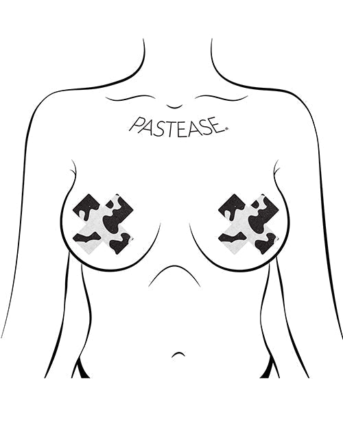 Cache-tétons adhésifs Pastease Premium Plus X à motif croisé vache - Noir/Blanc Taille unique