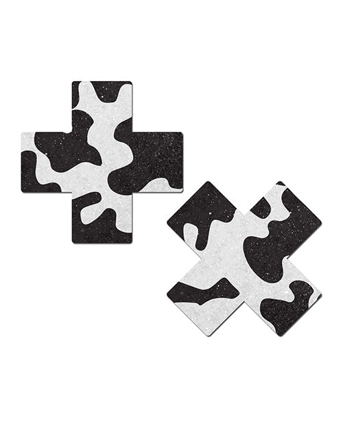 Cache-tétons adhésifs Pastease Premium Plus X à motif croisé vache - Noir/Blanc Taille unique