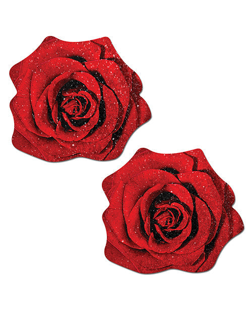 Cache-tétons en velours pailleté Pastease Premium Rose Éclose - Rouge Taille Unique