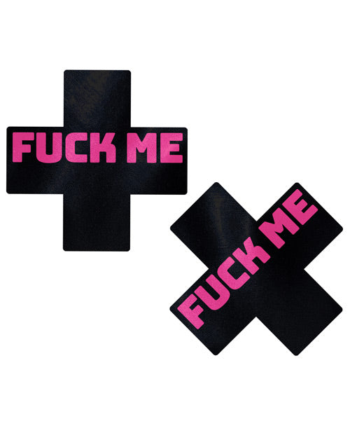 Cache-tétons adhésifs de qualité supérieure « Fuck Me » Plus – Noir/Rose Taille Unique