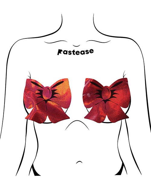 Cache-tétons adhésifs Holographique nœud papillon - Rouge T/U