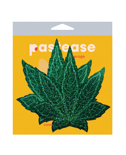 Cache-tétons Pailletés Feuille de Cannabis Pastease - Vert Taille Unique