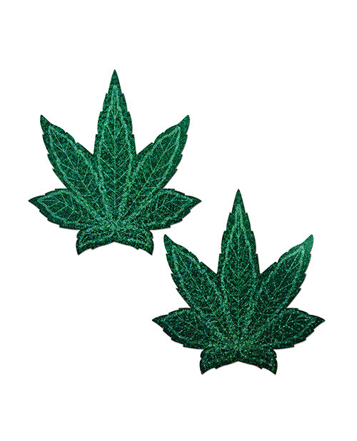 Cache-tétons Pailletés Feuille de Cannabis Pastease - Vert Taille Unique