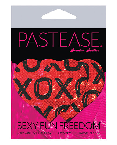 Cache-tétons pailletés Premium Pastease XOXO Cœur - Rouge/Noir Taille unique