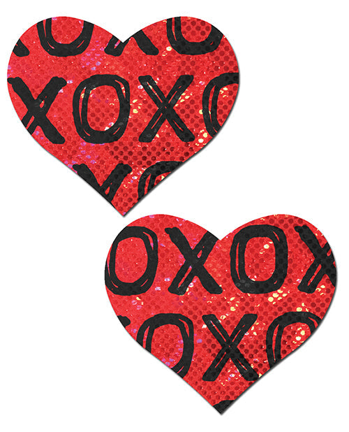 Cache-tétons pailletés Premium Pastease XOXO Cœur - Rouge/Noir Taille unique