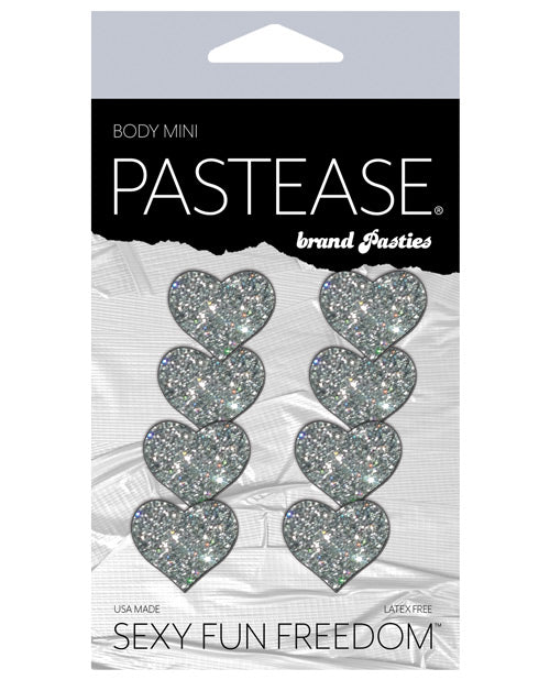Pegatinas para pezones Pastease Premium Mini Corazones Brillantes - Plateado Paquete de 8