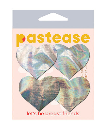 Cache-tétons autocollants holographiques cœurs Pastease Premium – Argent Taille Unique (Lot de 2 paires)