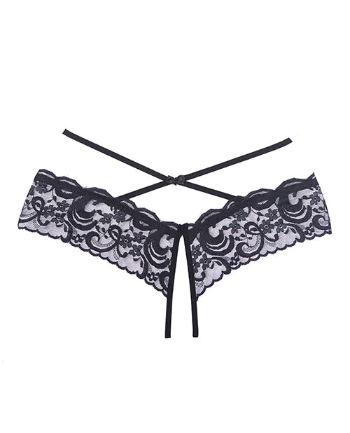 Braga Adore Dare Me de encaje abierto con cintura cruzada, negra, talla única