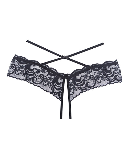 Braga Adore Dare Me de encaje abierto con cintura cruzada, negra, talla única