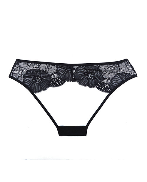 Adore Kiss Malla y Encaje Tanga Abierto Negro T/U