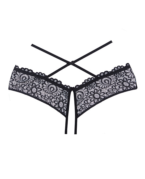Adore Crayzee Braga Abierta con Tiras Cruzadas en la Cintura y Encaje Negro Talla Única