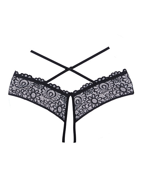Adore Crayzee Braga Abierta con Tiras Cruzadas en la Cintura y Encaje Negro Talla Única