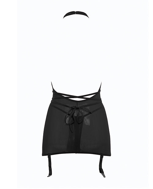 Allure Savannah Robe Résille Transparente Porte-Jarretelles & String Ouvert Noir S/M